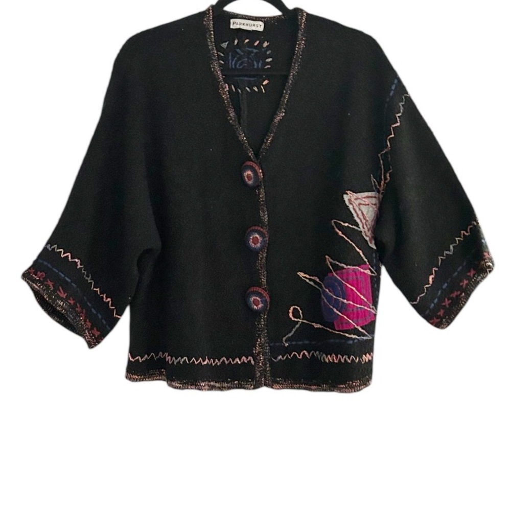 Parkhurst Black Multicolored Cardigan Sweater Size Small / Medium New with tags